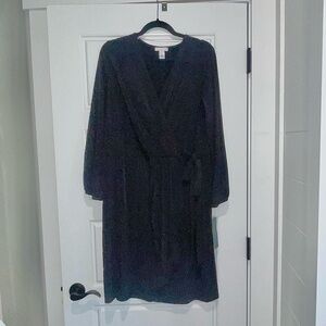 London Times Black Wrap Midi Dress | NWT | Size 1X | Long Sleeve LBD